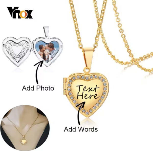 Custom Name and Photo heart shaped necklace
